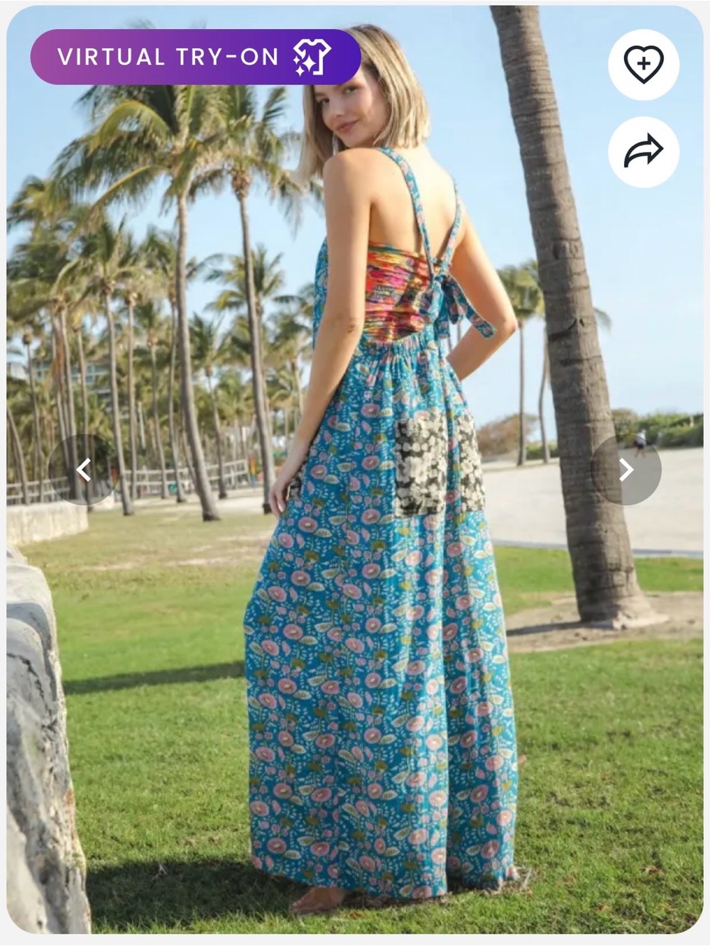 NATURAL LIFE Blue Floral Maxi jumpsuit with Black Contrast Pockets - Picture 9 of 9